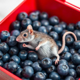 www.naked-ai.art - A red box of blue berries with a rat dancing inside