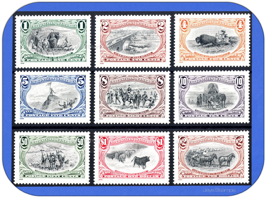 1998 TRANS-MISSISSIPPI RE-ISSUE Complete SET of 9 SUPERB Single Stamps #3209 a-i