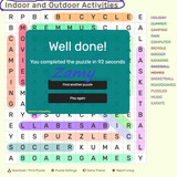 Indoor and Outdoor Activites Wordsearch