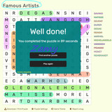 Famous Artist Wordsearch
