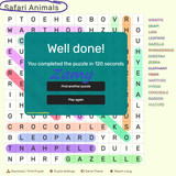 Safari Animals Wordsearch