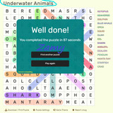 Underwater Animals Wordsearch