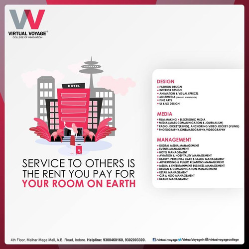 Hotel Management in India is a degree program of multiple services. With a Professional Course in Hotel Management you can be a:
• Front Office Manager
• Housekeeping Manager
• Banquet Manager
• General Manager
• Sales Manager
• Property Manager
• Food and Beverage Manager
• Hospitality Manager
• Hotel Owner!
Virtual Voyage believes that service to others is the rent we pay for our room on earth, therefore, introduces degree, diploma and certificate courses in Hotel Management.