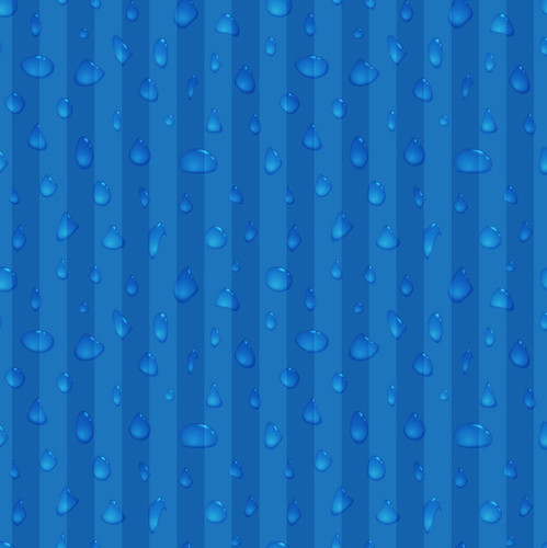 Water drops on blue striped background. Transparent drop seamless pattern. Realistic design for wrap