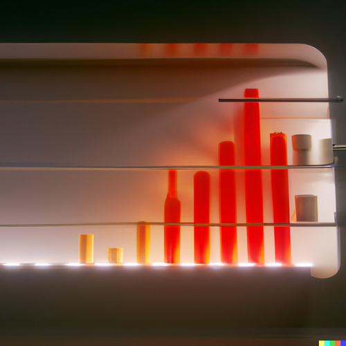 DALL·E 2022 09 06 10.47.54 glowing growth chart stands on lighted supermarket shelf with products, o.png