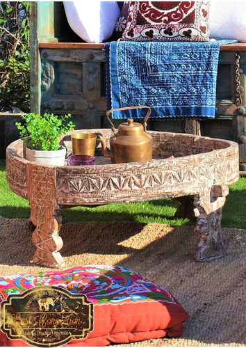 Whitewashed Antique Timber Handcarved Chakki Stool.jpg