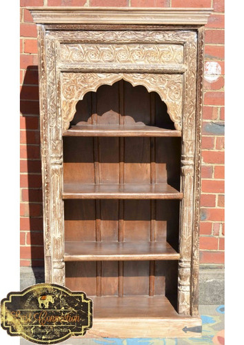 Whitewashed Hand Carved Mehrab Antique Bookshelf.jpg