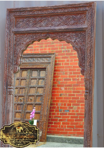 Whitewashed Indian Vintage Timber Mehrab Large Antique Mirror.jpg