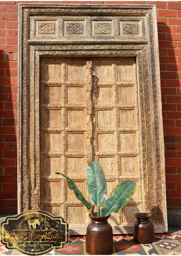 Hand Carved Sandblasted Timber Antique Indian Studded Door.jpg