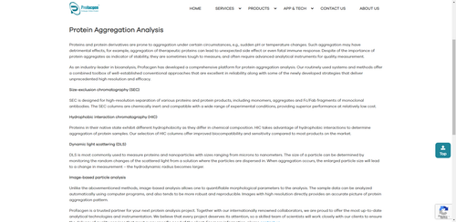 https://www.profacgen.com/protein-aggregation-analysis.htm
Proteins and protein derivatives are prone to aggregation under certain circumstances, e.g., sudden pH or temperature changes