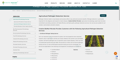 https://microbe.creativebiomart.net/agricultural-pathogen-detection-service.html
Pathogen infection leads to crop diseases and severely affects crop yield and economic benefits.