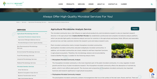 https://microbe.creativebiomart.net/agricultural-microbiome-analysis-service.html
The microbial community has a vital influence on agricultural productivity