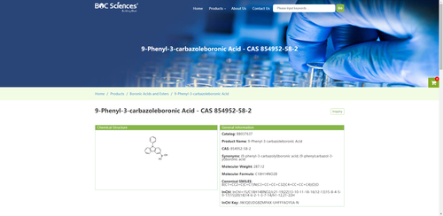 https://buildingblock.bocsci.com/product/9-phenyl-3-carbazoleboronic-acid-cas-854952-58-2-329228.html
9-Phenyl-3-carbazoleboronic Acid - CAS 854952-58-2