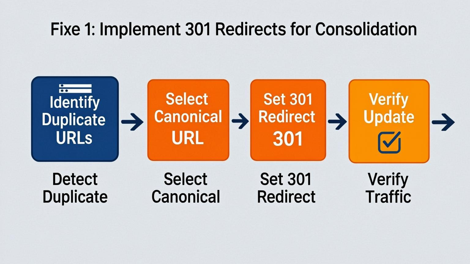 tutorial visual: Fixe 1: Implement 301 Redirects for Consolidation