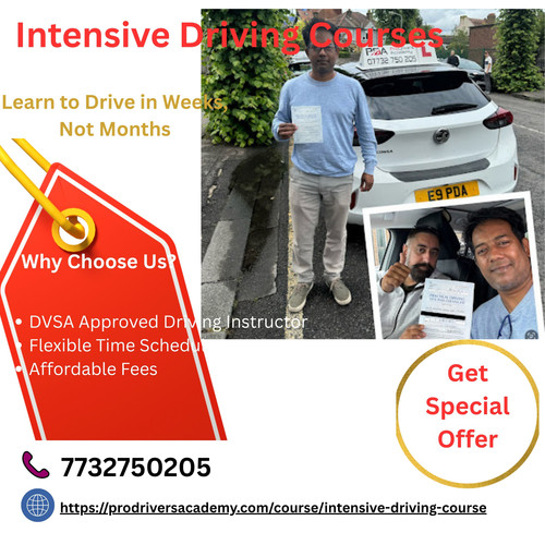 An intensive driving course is simply a structured way of learning that combines
all the elements of regular driving lessons into a shorter period.
https://prodriversacademy.com/course/intensive-driving-course/