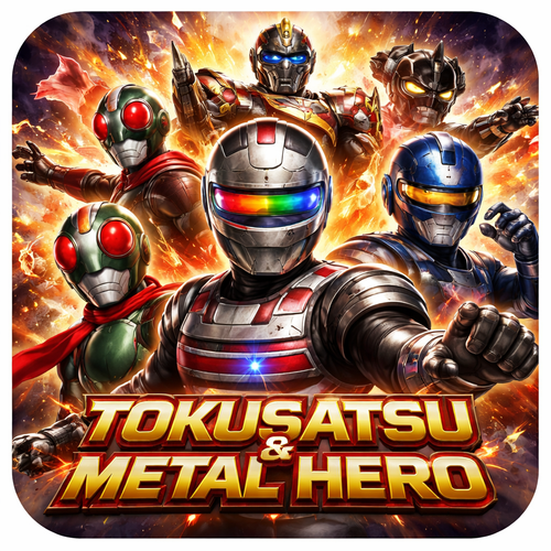 Heróis Tokusatsu em ação vibrante.png