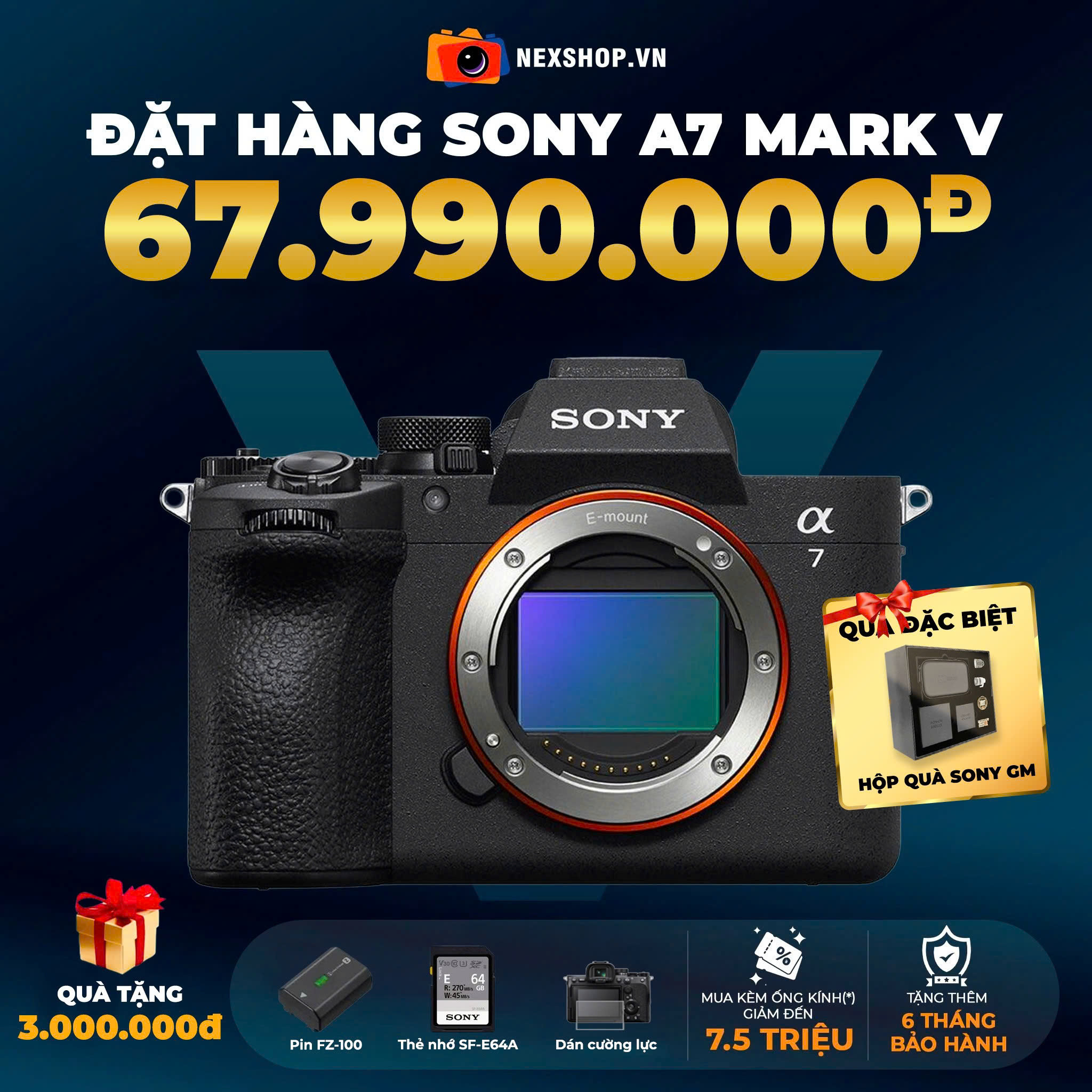 Máy ảnh Sony a7 V với ống kính, sẵn sàng cho mọi khoảnh khắc