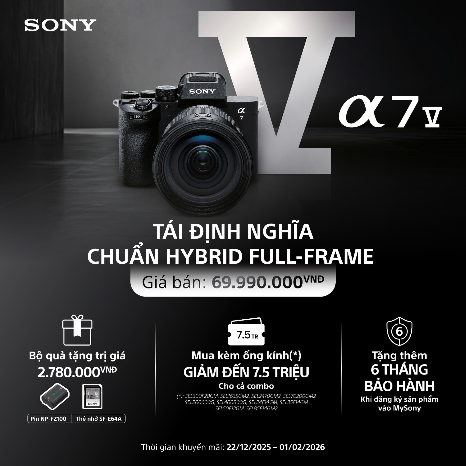 Giao diện màn hình hiển thị menu và cài đặt trên Sony a7 V