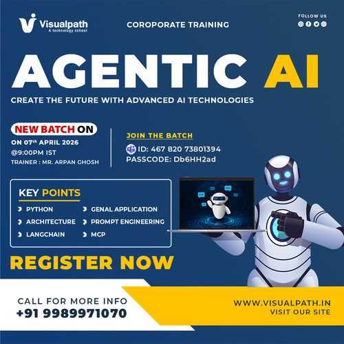 🚀 Online New Batch – Agentic AI Training 
Step into the future with advanced AI skills and build real-world intelligent agents 🤖
🔗 Join Batch: https://bit.ly/3NP1Dmc
🆔 Meeting ID: 467 820 73801394 | 🔐 Passcode: Db6HH2ad
📢 New Batch Starting: 07th April 2026
⏰ Time: 9:00 PM IST
👨‍🏫 Trainer: Mr. Appan Ghosh
🌍 Learn from anywhere – we provide online training locally and globally for learners
📞 Call Now: +91 9989971070
📲 WhatsApp: https://wa.me/c/917032290546
🌐 Website: https://www.visualpath.in/agentic-ai-online-training.html