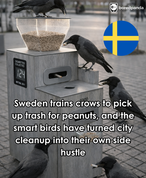 317. weden trains crows to pick up trash.png