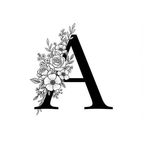 Floral Monogram Letter Clipart Black and White Alphabet (Digital File).jpg