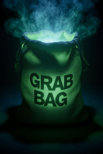 a burlap sack glowing internally like a nuclear reactor the sack has grab bag stitched onto it 24vvg.png