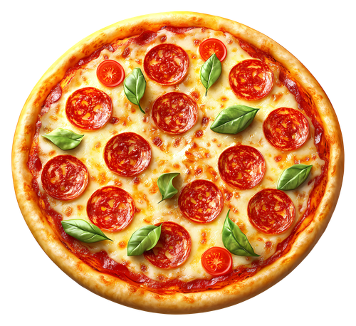 pepperoni pizza with basil topping.png