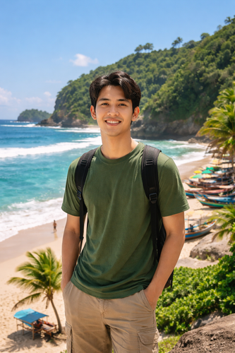 Smiling by the tropical beach.png