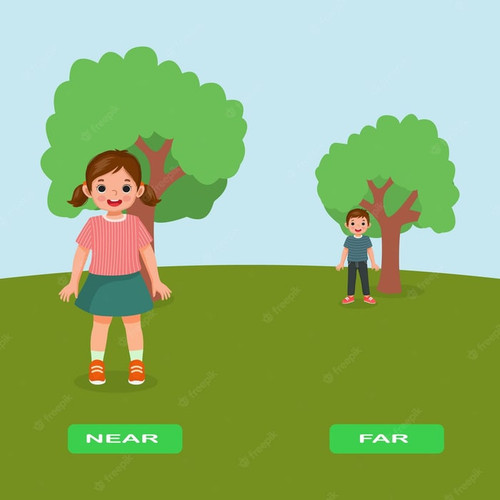 opposite adjective antonym words near far illustration kids standing near tree 535862 783.jpg