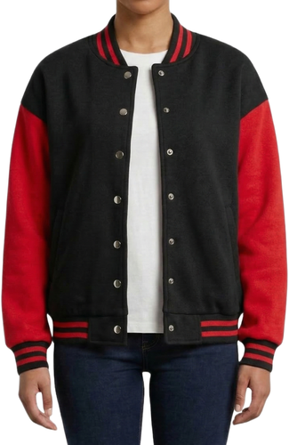 Womens Drop Shoulder Loose Fit Varsity Black Red.png