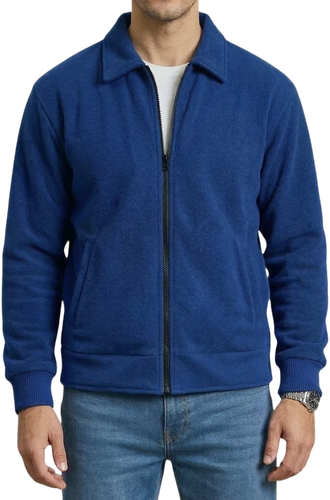 Mens Shirt Collar Solid Color Back Rib Bomber Jacket Royal Blue.png
