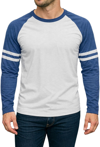 Mens Striped Raglan White and D Blue.png