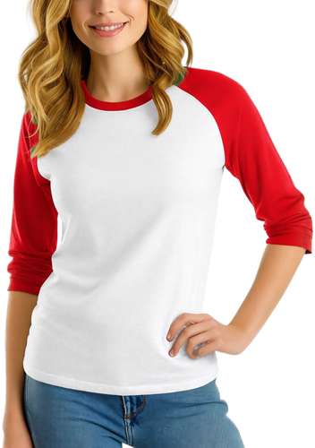 Womens Plain Raglan White and Red.png
