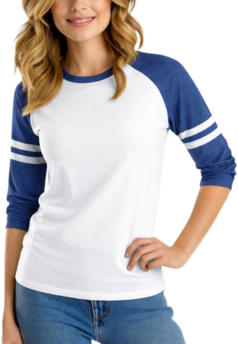 Womens Striped Raglan White and D Blue.png