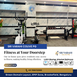 A well-equipped in-house gym supports resident wellness and daily routine.