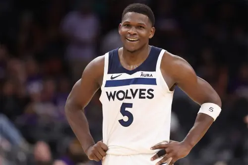 anthony edwards of minnesota timberwolves at first round playoffs 2024.webp