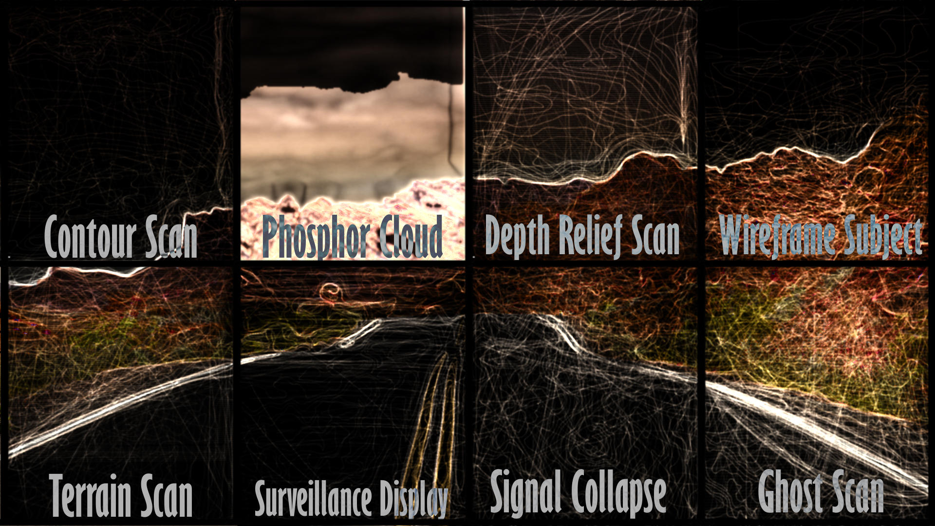 ReScanX modes overview showing one source image rendered in all eight reconstruction modes