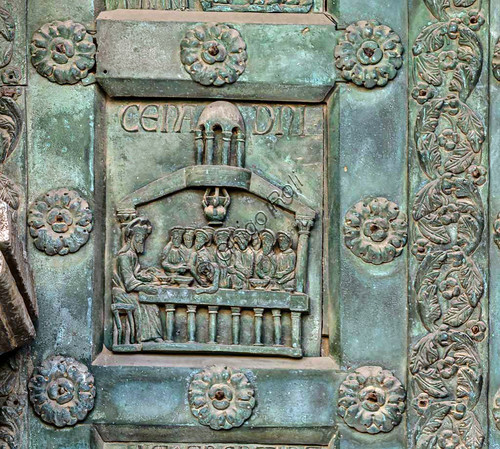 Duomo di Monreale, Porta di Bonanno Pisano (1185-6): formella bronzea con "L'Ultima Cena" (scena dal.jpg