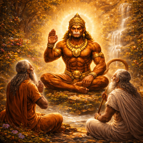 Hanuman in meditation amidst sages.png