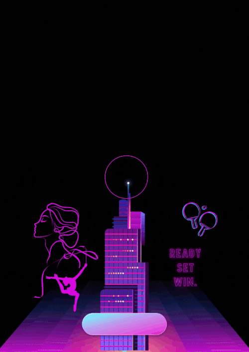 Blue Purple and Pink Cyberpunk Style Futuristic Metropolis Movie Poster.gif