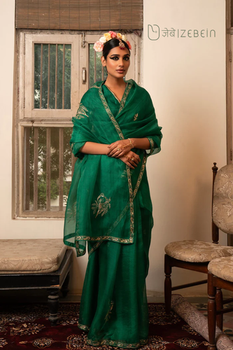 Hiraman Organza Saree in Chatak Hara (Green Colour).png