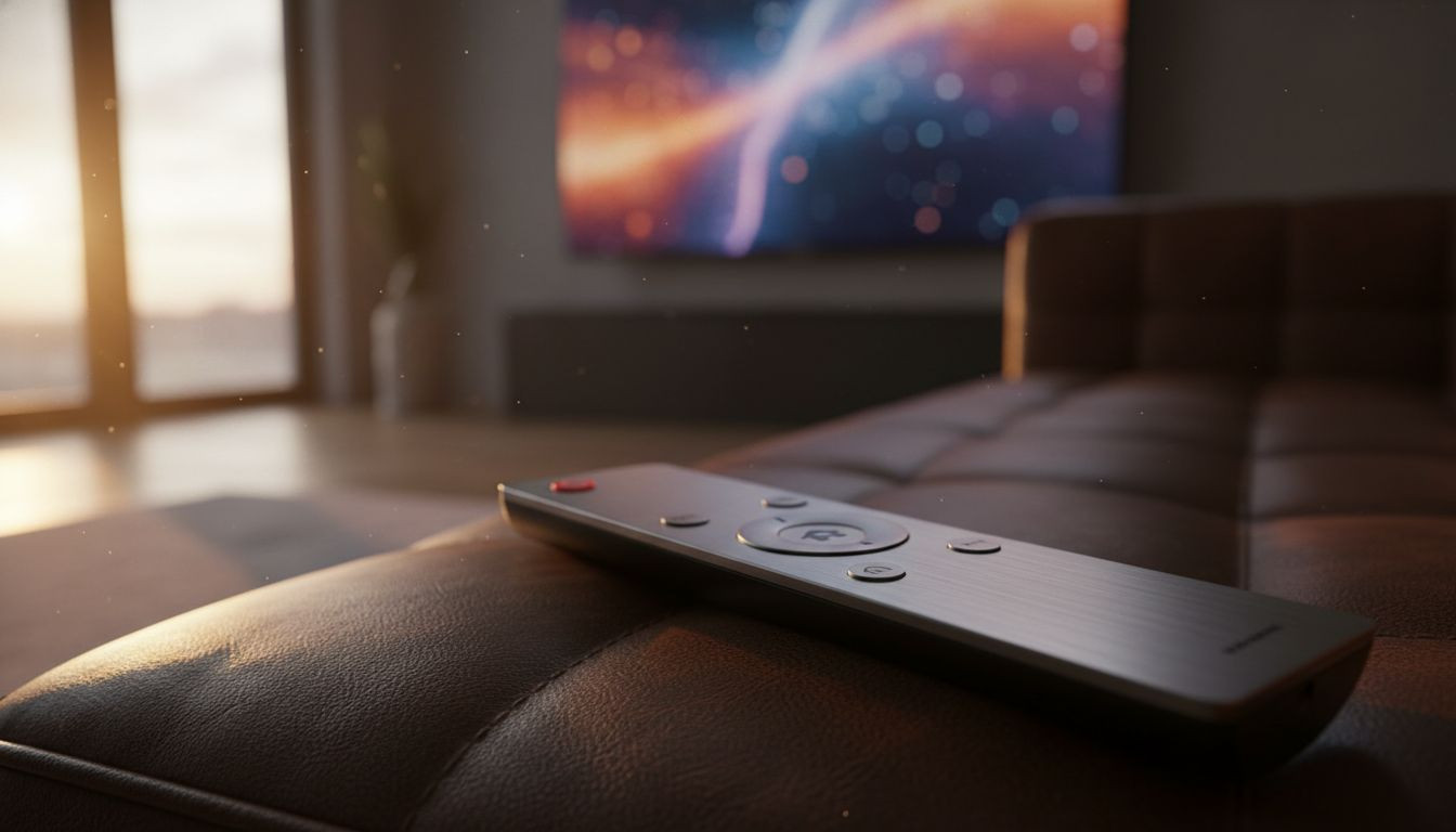 A close-up of a premium smart TV remote, symbolizing the user control in the new X TV app ecosystem.