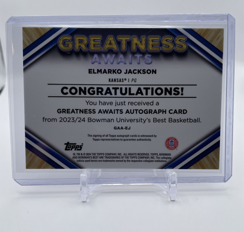 2023 24 Bowman U Best Elmarko Jackson Greatness Awaits Gold Refractor Auto 50 (2).1