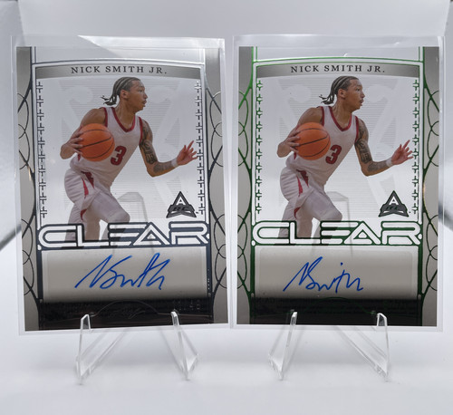 2022 23 Leaf Trinity Clear Nick Smith Jr. Green Holo Auto 20 + Silver Auto 49 (1)