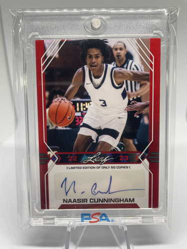 2022 23 Leaf Draft Naasir Cunningham Red Foil Rookie Auto 50 (1).1