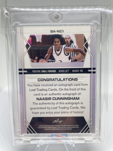 2022 23 Leaf Draft Naasir Cunningham Red Foil Rookie Auto 50 (2).1