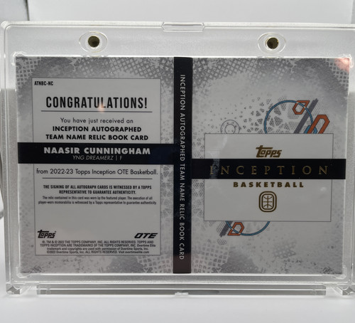 2022 23 Topps OTE Inception Naasir Cunningham Team Name Relic Booklet Auto 55 (2).1