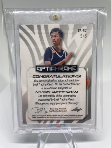 2022 23 Leaf Optichrome Naasir Cunningham Prismatic Rainbow Rookie Auto 5 (4).1
