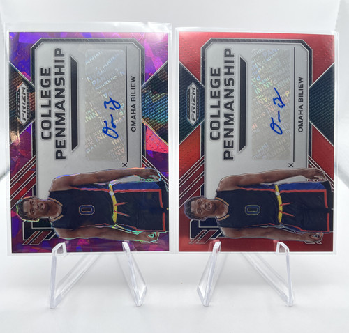 2023 24 Panini Prizm DP Omaha Biliew Purple Ice Auto 99 Red 149 + Hyper Prizm (2).1