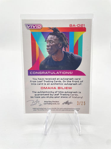 2022 23 Leaf Vivid Omaha Biliew White Prizm Rookie Auto 25 (2).1